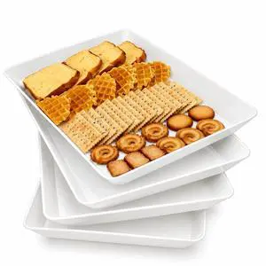 Serving Tray Platter, 4 Pack Food Tray for Veggie Fruit Snack Dessert Cookie Cheese, Food Trays for Party Supplies Display, Plastic Platters for Serving Food, Large White Trays, BPA Free Serving Tray Platter, 4 Pack Food Tray for Veggie Fruit Snack Dessert Cookie Cheese, Food Trays for Party Supplies Display, Plastic Platters for Serving Food, Large White Trays, BPA Free