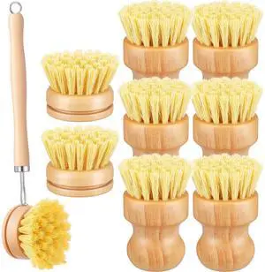 9 PCS Bamboo Dish Brush Set, Multifunctional Dishwashing Bamboo Scrub Brush with Natural Sisal Bristles, Wooden Dish Brush for Cleaning Pots, Pans, Dishes, Vegetables 9 PCS Bamboo Dish Brush Set, Multifunctional Dishwashing Bamboo Scrub Brush with Natural Sisal Bristles, Wooden Dish Brush for Cleaning Pots, Pans, Dishes, Vegetables