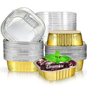 40 Sets Square Aluminum Foil Cake Pan 130 ml/ 4.4 Ounces Mini Disposable Dessert Cupcake Cup Pan with Lids Flan Baking Cups for Wedding Birthday Party(Golden) 40 Sets Square Aluminum Foil Cake Pan 130 ml/ 4.4 Ounces Mini Disposable Dessert Cupcake Cup Pan with Lids Flan Baking Cups for Wedding Birthday Party(Golden)