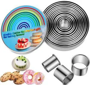 12 Pieces Biscuit Cookie Cutter Set With Tin Box Biscuit Plain Edge Round Cutters Metal Ring Baking Molds, Stainless Steel Cookie Dough Biscuit Muffins Cutters in Graduated Sizes 12 Pieces Biscuit Cookie Cutter Set With Tin Box Biscuit Plain Edge Round Cutters Metal Ring Baking Molds, Stainless Steel Cookie Dough Biscuit Muffins Cutters in Graduated Sizes