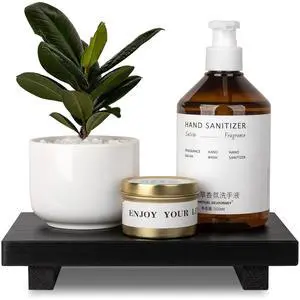 Bathroom Counter Organizer Wood Pedestal Stand Farmhouse Decorative Tray Soap Holder for Kitchen Decor, 9" x 6" - Black Bathroom Counter Organizer Wood Pedestal Stand Farmhouse Decorative Tray Soap Holder for Kitchen Decor, 9" x 6" - Black
