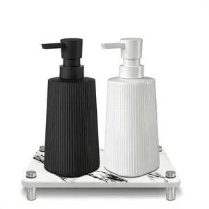 Dish Soap Dispenser with Pump, 22 Oz Refillable Hand Soap Dispenser Set for Bathroom & Kitchen Décor, Modern Farmhouse Striped Glass with Non-Slip Instant Dry Base, White/Black Dish Soap Dispenser with Pump, 22 Oz Refillable Hand Soap Dispenser Set for Bathroom & Kitchen Décor, Modern Farmhouse Striped Glass with Non-Slip Instant Dry Base, White/Black