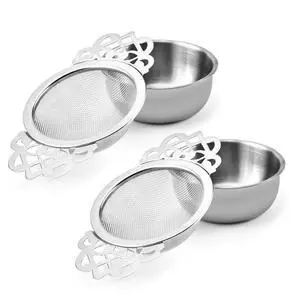 2 Pack Tea Strainer Bowl, Stainless Steel Sliver Tea Strainers for Loose Tea Fine Mesh for 2.5-4 Inch Cup Mouth 2 Pack Tea Strainer Bowl, Stainless Steel Sliver Tea Strainers for Loose Tea Fine Mesh for 2.5-4 Inch Cup Mouth
