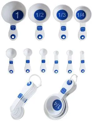 Set of 10 Piece Measuring Spoons and Measuring Cups (White & Blue) Set of 10 Piece Measuring Spoons and Measuring Cups (White & Blue)