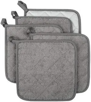 Pot Holders for Kitchen, 100% Cotton Terry Pot Holder Set of 5, Heat Resistant Hot Pads for Cooking, Baking, Hot Dishes and Countertop Protection,Grey Pot Holders for Kitchen, 100% Cotton Terry Pot Holder Set of 5, Heat Resistant Hot Pads for Cooking, Baking, Hot Dishes and Countertop Protection,Grey