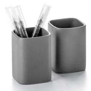 Ceramic Pen Holder Set of 2, Matte Square Pencil Cup for Desk, Heavyweight Stoneware Desk Organizer for Office Front Desk & Vanity, Modern Pen Cups Holder, Non-Slip Base - Matte gray Ceramic Pen Holder Set of 2, Matte Square Pencil Cup for Desk, Heavyweight Stoneware Desk Organizer for Office Front Desk & Vanity, Modern Pen Cups Holder, Non-Slip Base - Matte gray