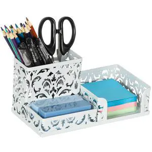 Desk Organizer with 3 Compartment for Pencil Sticky Note Holder and Office Accessories,White Desk Organizer with 3 Compartment for Pencil Sticky Note Holder and Office Accessories,White