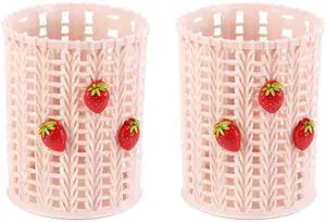 Pencil Holder, 2 Pack Plastic Pen Holder for Desk Cute Pencil Holders Strawberry Cup Organizer Mesh Makeup Brush Holder Stationery Storage, Pink Pencil Holder, 2 Pack Plastic Pen Holder for Desk Cute Pencil Holders Strawberry Cup Organizer Mesh Makeup Brush Holder Stationery Storage, Pink