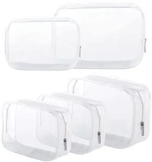 5 Pack Clear Plastic Zippered Toiletry Carry Pouch White Small/Large 5 Pack Clear Plastic Zippered Toiletry Carry Pouch White Small/Large