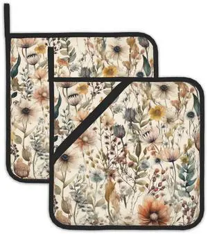 2PCS Boho Watercolor Floral Pot Holder with Loop,Heat Resistant Oven Pads,Hot Pat for Kitchen Cooking Baking Food 2PCS Boho Watercolor Floral Pot Holder with Loop,Heat Resistant Oven Pads,Hot Pat for Kitchen Cooking Baking Food