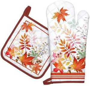 Fall Mapel Leaf Oven Mitts and Pot Holders Sets 2Pcs, 100% Cotton Heat Resistant, Extra Long Oven Gloves Potholder for Kitchen Cooking Baking Decoration Fall Mapel Leaf Oven Mitts and Pot Holders Sets 2Pcs, 100% Cotton Heat Resistant, Extra Long Oven Gloves Potholder for Kitchen Cooking Baking Decoration
