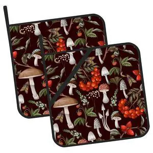 Mushrooms Pot Holders Set of 2 Heat Resistant & Non Slip Potholders, Berries and Plants Oven Hot Pads for Kitchen Cooking Baking Barbecue Mushrooms Pot Holders Set of 2 Heat Resistant & Non Slip Potholders, Berries and Plants Oven Hot Pads for Kitchen Cooking Baking Barbecue