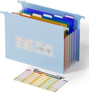 Plastic Expanding Hanging File Folders, 7 Innovative 1.2" Accordion Pockets, Large Capacity, Multi-Color Tabs, Letter Size for Filing Cabinet - Blue Plastic Expanding Hanging File Folders, 7 Innovative 1.2" Accordion Pockets, Large Capacity, Multi-Color Tabs, Letter Size for Filing Cabinet - Blue