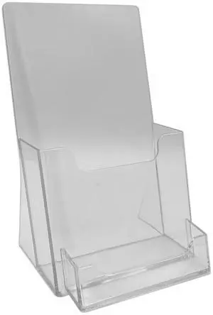 Clear 4 x 9 Tri-Fold Brochure Holder with Attached Business Card Holder, Countertop Display Stand, Literature Holder for Efficient Countertop Organization Clear 4 x 9 Tri-Fold Brochure Holder with Attached Business Card Holder, Countertop Display Stand, Literature Holder for Efficient Countertop Organization