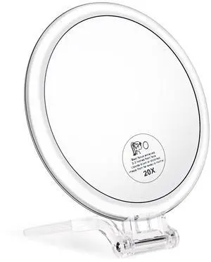 Magnifying Handheld Mirror Double Sided, 1X 20X Magnification Hand Mirror, Travel Folding Held Adjustable Rotation Pedestal, Portable Small Makeup Mirror, 6 Inch Magnifying Handheld Mirror Double Sided, 1X 20X Magnification Hand Mirror, Travel Folding Held Adjustable Rotation Pedestal, Portable Small Makeup Mirror, 6 Inch