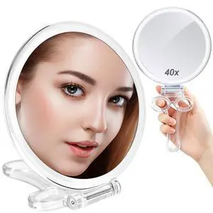 Magnifying Hand Mirrors with Handle - Double Sided Handheld Mirror with 1X 40X Magnification, Portable Travel Folding Hand Held Mirror, Pedestal Makeup Vanity Mirror Magnifying Hand Mirrors with Handle - Double Sided Handheld Mirror with 1X 40X Magnification, Portable Travel Folding Hand Held Mirror, Pedestal Makeup Vanity Mirror