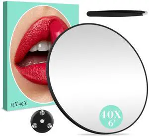 40X Handheld Makeup Magnifying Mirror, 6inch Makeup Magnification 40X with 3 Powerful Suction Cups, Wall-Mounted Travel Magnifying Mirror and Slanted Tweezers Set, Closer Use for Detailed Work 40X Handheld Makeup Magnifying Mirror, 6inch Makeup Magnification 40X with 3 Powerful Suction Cups, Wall-Mounted Travel Magnifying Mirror and Slanted Tweezers Set, Closer Use for Detailed Work