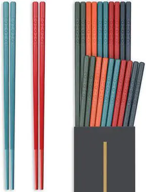 10-Pair Reusable Fiberglass Chopsticks, Non-Slip Chop Sticks Set Japanese Style, Dishwasher Safe, Colorful, 9.5-Inch 10-Pair Reusable Fiberglass Chopsticks, Non-Slip Chop Sticks Set Japanese Style, Dishwasher Safe, Colorful, 9.5-Inch