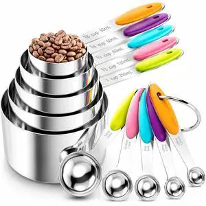 Measuring Cups and Spoons Set of 10 Piece, Stainless Steel Nesting Measuring Cups Set with Silicone Handles, Kitchen Utensils for Cooking and Baking Measuring Cups and Spoons Set of 10 Piece, Stainless Steel Nesting Measuring Cups Set with Silicone Handles, Kitchen Utensils for Cooking and Baking