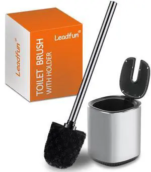 Toilet Bowl Brush and Holder, Toilet Brush with Stainless Steel Handle and Durable Bristles for Bathroom Cleaning, Automatic Closing Holder Set (Silver) Toilet Bowl Brush and Holder, Toilet Brush with Stainless Steel Handle and Durable Bristles for Bathroom Cleaning, Automatic Closing Holder Set (Silver)