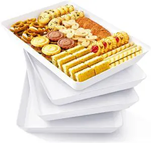 4 Pcs Serving Tray for Party Supplies, Reusable Plastic Food Serving Platter for Dessert, Snacks, Fruit, Cookies, Appetizers & Charcuterie, BPA-Free White Catering Trays for Buffets Display 4 Pcs Serving Tray for Party Supplies, Reusable Plastic Food Serving Platter for Dessert, Snacks, Fruit, Cookies, Appetizers & Charcuterie, BPA-Free White Catering Trays for Buffets Display