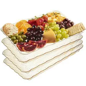 Plastic Serving Trays - Serving Platters Rectangle 9X13 Disposable Gold Glitter Party Dish Includes 4 Trays Plastic Serving Trays - Serving Platters Rectangle 9X13 Disposable Gold Glitter Party Dish Includes 4 Trays