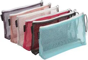 6pcs Multicolored Portable Travel Toiletry Pouch Nylon Mesh Cosmetic Makeup Organizer Bag with Zipper, Colorful 6pcs Multicolored Portable Travel Toiletry Pouch Nylon Mesh Cosmetic Makeup Organizer Bag with Zipper, Colorful
