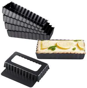 6Pcs Mini Tart Pan 4-Inch with Removable Bottom, Non Stick Carbon Steel Miniature Cupcake Molds Baking Pan for Pies, Cheese Cakes, Desserts, Quiche Pan (Rectangle) 6Pcs Mini Tart Pan 4-Inch with Removable Bottom, Non Stick Carbon Steel Miniature Cupcake Molds Baking Pan for Pies, Cheese Cakes, Desserts, Quiche Pan (Rectangle)