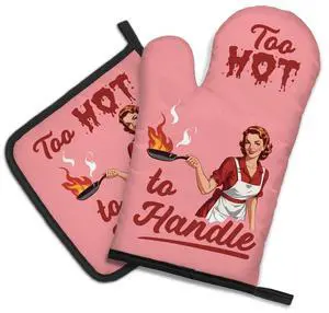 Too Hot to Handle Funny Vintage Lady Oven Mitts and Pot Holder Set, Sarcastic Kitchen Gadgets for Women Lover, Housewarming Gifts for Chef Baking Lover, Hostess Gifts for Mom Wife Sister BFF Too Hot to Handle Funny Vintage Lady Oven Mitts and Pot Holder Set, Sarcastic Kitchen Gadgets for Women Lover, Housewarming Gifts for Chef Baking Lover, Hostess Gifts for Mom Wife Sister BFF