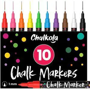 Extra Fine Tip Chalk Markers for Blackboard (1mm Point, 10 Pack) - Wet Erase, Liquid Chalk Pens for Car Windows, Bistro, Glass, Wall Calendar, Acrylic Board | Erasable Neon Chalkboard Markers Extra Fine Tip Chalk Markers for Blackboard (1mm Point, 10 Pack) - Wet Erase, Liquid Chalk Pens for Car Windows, Bistro, Glass, Wall Calendar, Acrylic Board | Erasable Neon Chalkboard Markers