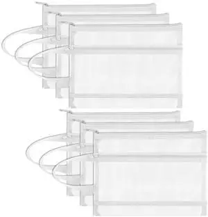 6 Pack Mesh Zipper Pouch Bags, Double Layer Nylon Pouch with Handle for Office Travel Organization (White, A5) 6 Pack Mesh Zipper Pouch Bags, Double Layer Nylon Pouch with Handle for Office Travel Organization (White, A5)