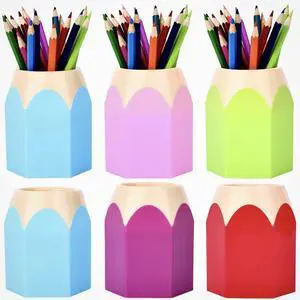 6pcs Pencil Shaped Pen Holders, Cute Desktop Pen Cup & Makeup Brush Container - Creative Stationery Storage for Office & Home Decoration 6pcs Pencil Shaped Pen Holders, Cute Desktop Pen Cup & Makeup Brush Container - Creative Stationery Storage for Office & Home Decoration
