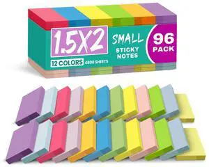 Sticky Notes 1.5"x2", 96 Pad Mini Sticky Pads for Quick Reminders and Color Coding, Perfect for Office, School and Home Organization - Bright Sticky Notes 1.5"x2", 96 Pad Mini Sticky Pads for Quick Reminders and Color Coding, Perfect for Office, School and Home Organization - Bright