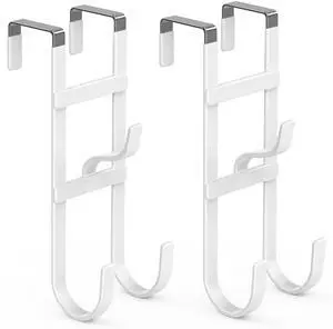 Over The Door Hooks - 2 Pack Heavy Duty Triple-Hook Hanger, Rubber Coating Organizer for Bathroom Bedroom Kitchen Dorm, Hanging Towels Clothes Hats Bags Ironing Board, Fits Doors Up to 1.6" White Over The Door Hooks - 2 Pack Heavy Duty Triple-Hook Hanger, Rubber Coating Organizer for Bathroom Bedroom Kitchen Dorm, Hanging Towels Clothes Hats Bags Ironing Board, Fits Doors Up to 1.6" White
