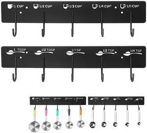 2 Pack Measuring Cups and Spoons Hanging Rack, Black Hanging Cups and Spoons Rack, Space Saving Kitchen Utensil Holder, Including Screw and Adhesive Mounting 2 Pack Measuring Cups and Spoons Hanging Rack, Black Hanging Cups and Spoons Rack, Space Saving Kitchen Utensil Holder, Including Screw and Adhesive Mounting