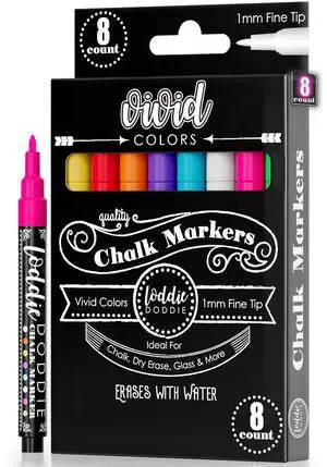 Fine Tip Liquid Chalk Markers - Pack of 8, 1mm Tip - Precision Chalk Pens for Chalkboard Calendar - Quick-Wipe Washable Glass Dry Erase Pens - Vibrant Neon Car Window Markers Fine Tip Liquid Chalk Markers - Pack of 8, 1mm Tip - Precision Chalk Pens for Chalkboard Calendar - Quick-Wipe Washable Glass Dry Erase Pens - Vibrant Neon Car Window Markers
