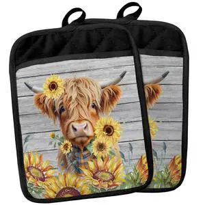 Western Highland Cow Sunflowers Pot Holders with Pockets, Floral Pot Holders Heat Resistant Oven Mitts Hot Pads for Kitchen Baking Cooking,Potholders for Kitchens Western Highland Cow Sunflowers Pot Holders with Pockets, Floral Pot Holders Heat Resistant Oven Mitts Hot Pads for Kitchen Baking Cooking,Potholders for Kitchens
