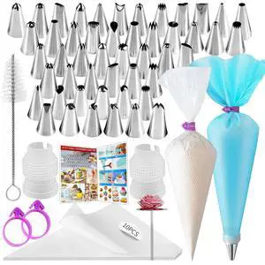 Piping Bags And Tips Set - 65pcs Cake Decorating Supplies Kit with 48 Stainless Steel Tips 12 Inch Reusable Silicone Pastry Bag 10 Disposable Piping Bags for Cupcake Cookie Piping Bags And Tips Set - 65pcs Cake Decorating Supplies Kit with 48 Stainless Steel Tips 12 Inch Reusable Silicone Pastry Bag 10 Disposable Piping Bags for Cupcake Cookie