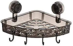 Suction Storage Rack, 9 Inch Black Plastic Bathroom Corner Removable Toiletry Storage Rack for Kitchen and Bathroom (Black) Suction Storage Rack, 9 Inch Black Plastic Bathroom Corner Removable Toiletry Storage Rack for Kitchen and Bathroom (Black)