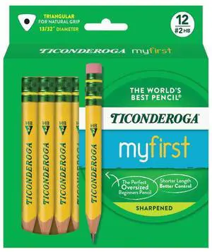 My First Half-Size Wooden Pencils, Large Triangle-Barrel Pre-Sharpened #2 (HB) Short 4.5" Yellow Pencils with Erasers, Yellow, 12/Pack My First Half-Size Wooden Pencils, Large Triangle-Barrel Pre-Sharpened #2 (HB) Short 4.5" Yellow Pencils with Erasers, Yellow, 12/Pack