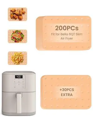 230PCs Air Fryer Paper Liner Perforated for Bella 6Qt(5lb) Slim Air Fryer Accessories Includes 200PCs Food Grade Disposable Parchment Paper Sheets and 30PCs Extra Pack, Non-Stick Oilproof Easy Cleanup 230PCs Air Fryer Paper Liner Perforated for Bella 6Qt(5lb) Slim Air Fryer Accessories Includes 200PCs Food Grade Disposable Parchment Paper Sheets and 30PCs Extra Pack, Non-Stick Oilproof Easy Cleanup