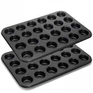 2 Pack Petite Mini Muffin Pan, 24-Cup Nonstick Carbon Steel Mini Cupcake Pan, Bite-Size Muffin Tin for Brownie Bites, Egg Bites, Candy and Mini Desserts 2 Pack Petite Mini Muffin Pan, 24-Cup Nonstick Carbon Steel Mini Cupcake Pan, Bite-Size Muffin Tin for Brownie Bites, Egg Bites, Candy and Mini Desserts