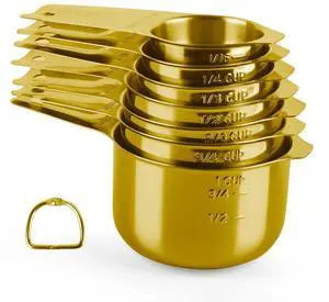 7 Pcs Gold Measuring Cups Stainless Steel, Nesting Metal Measuring Cups with Markings & Ring, Stackable Measure Cups Spoons Set for Cooking Baking Supplies, Kitchen Utensils for Dry Liquid Ingredients 7 Pcs Gold Measuring Cups Stainless Steel, Nesting Metal Measuring Cups with Markings & Ring, Stackable Measure Cups Spoons Set for Cooking Baking Supplies, Kitchen Utensils for Dry Liquid Ingredients
