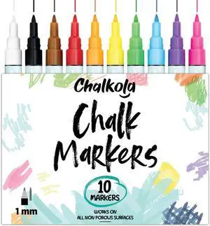 Markers Fine Tip (10 Pack, 1mm Extra Fine Point) - Neon Liquid Chalk Pens for Blackboards, Chalkboard, Bistro, Car Windows, Dry Erase Boards, Glass - Thin, Wet Erase, Erasable Chalkboard Markers Markers Fine Tip (10 Pack, 1mm Extra Fine Point) - Neon Liquid Chalk Pens for Blackboards, Chalkboard, Bistro, Car Windows, Dry Erase Boards, Glass - Thin, Wet Erase, Erasable Chalkboard Markers