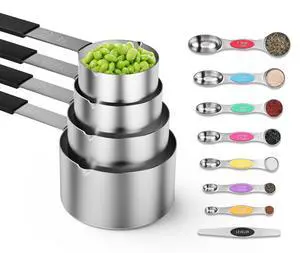 Magnetic Stainless Steel Measuring Cups & Spoons Set (4+8)-Piece Stackable Set with Engraved Measurements Dishwasher Safe Baking Essentials-(4Solid+8Rainbow) Magnetic Stainless Steel Measuring Cups & Spoons Set (4+8)-Piece Stackable Set with Engraved Measurements Dishwasher Safe Baking Essentials-(4Solid+8Rainbow)