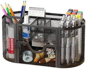 Wire Mesh Desk Organizer, Black Pen Holder and Desk Organizer with Compartments, Desk Drawer Organizers and Accessories for Office School Home Supplies Teacher Students Wire Mesh Desk Organizer, Black Pen Holder and Desk Organizer with Compartments, Desk Drawer Organizers and Accessories for Office School Home Supplies Teacher Students