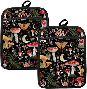 Mushroom Oven Mitts Set, Vintage Mushroom Moth Botanical Floral Heat Resistant Kitchen Oven Gloves for Baking and Cooking,Pot Holders Mushroom Oven Mitts Set, Vintage Mushroom Moth Botanical Floral Heat Resistant Kitchen Oven Gloves for Baking and Cooking,Pot Holders