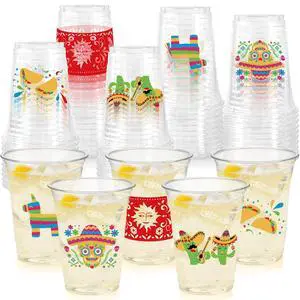 50Pcs Fiesta Cups,12 Oz Plastic Disposable Clear Mexican Cups with 5 Pattern Designs for Cinco De Mayo Drinkware Party Supplies Taco Birthday Party Decorations 50Pcs Fiesta Cups,12 Oz Plastic Disposable Clear Mexican Cups with 5 Pattern Designs for Cinco De Mayo Drinkware Party Supplies Taco Birthday Party Decorations