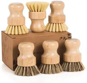 6 Pack Bamboo Dish Brush Set with Palm and Sisal Bristles, Natural Dish Scrubber for Fruit & Vegetables Cleaning, Kitchen Scrub Brush for Cast Iron Pots, Pans, Dishes 6 Pack Bamboo Dish Brush Set with Palm and Sisal Bristles, Natural Dish Scrubber for Fruit & Vegetables Cleaning, Kitchen Scrub Brush for Cast Iron Pots, Pans, Dishes