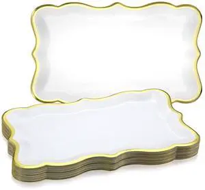 24 Pcs 9" x 13" Gold Disposable Paper Serving Trays and Platters Food Platters for Parties White Trays Cupcake Platter Bandejas Decorativas para Fiestas for Birthday Party Weddings 24 Pcs 9" x 13" Gold Disposable Paper Serving Trays and Platters Food Platters for Parties White Trays Cupcake Platter Bandejas Decorativas para Fiestas for Birthday Party Weddings